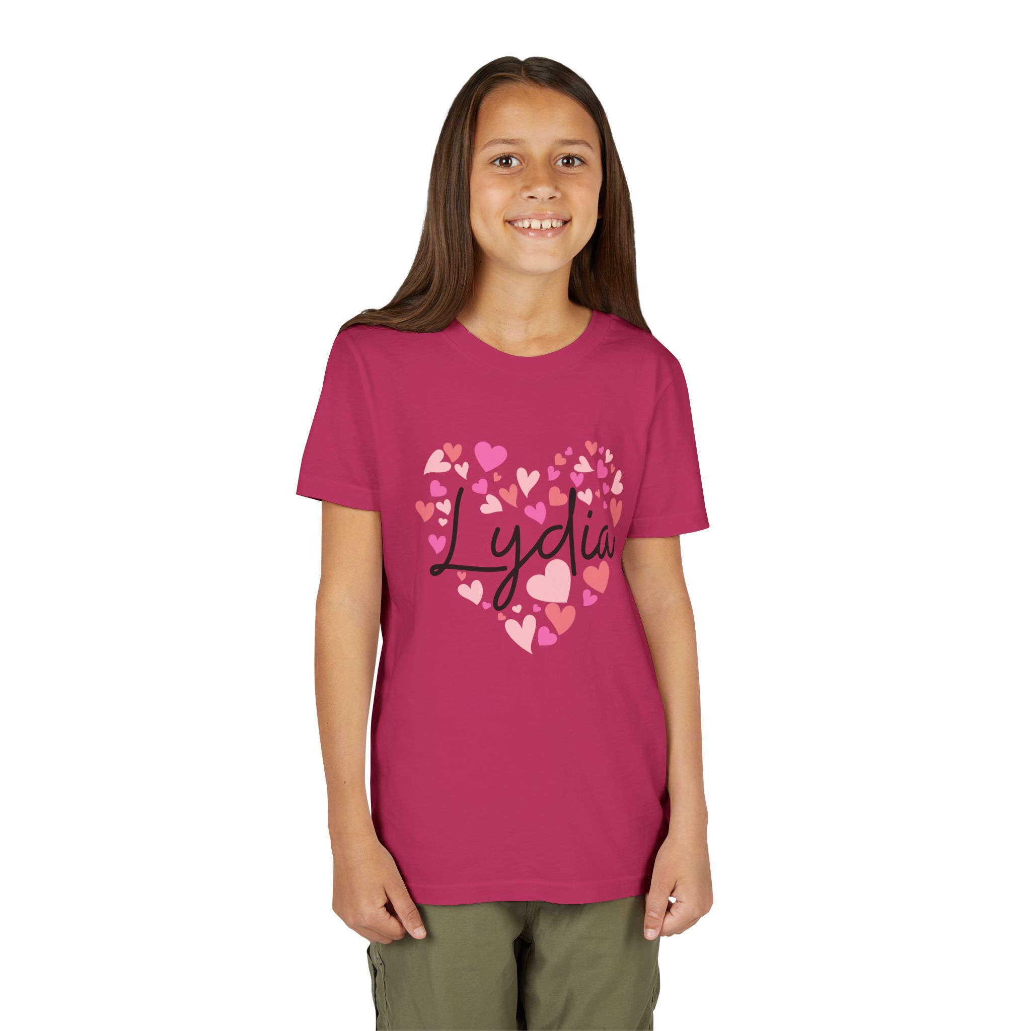 Youth Short Sleeve Tee - I love Lydia hearts in pink - Image 22