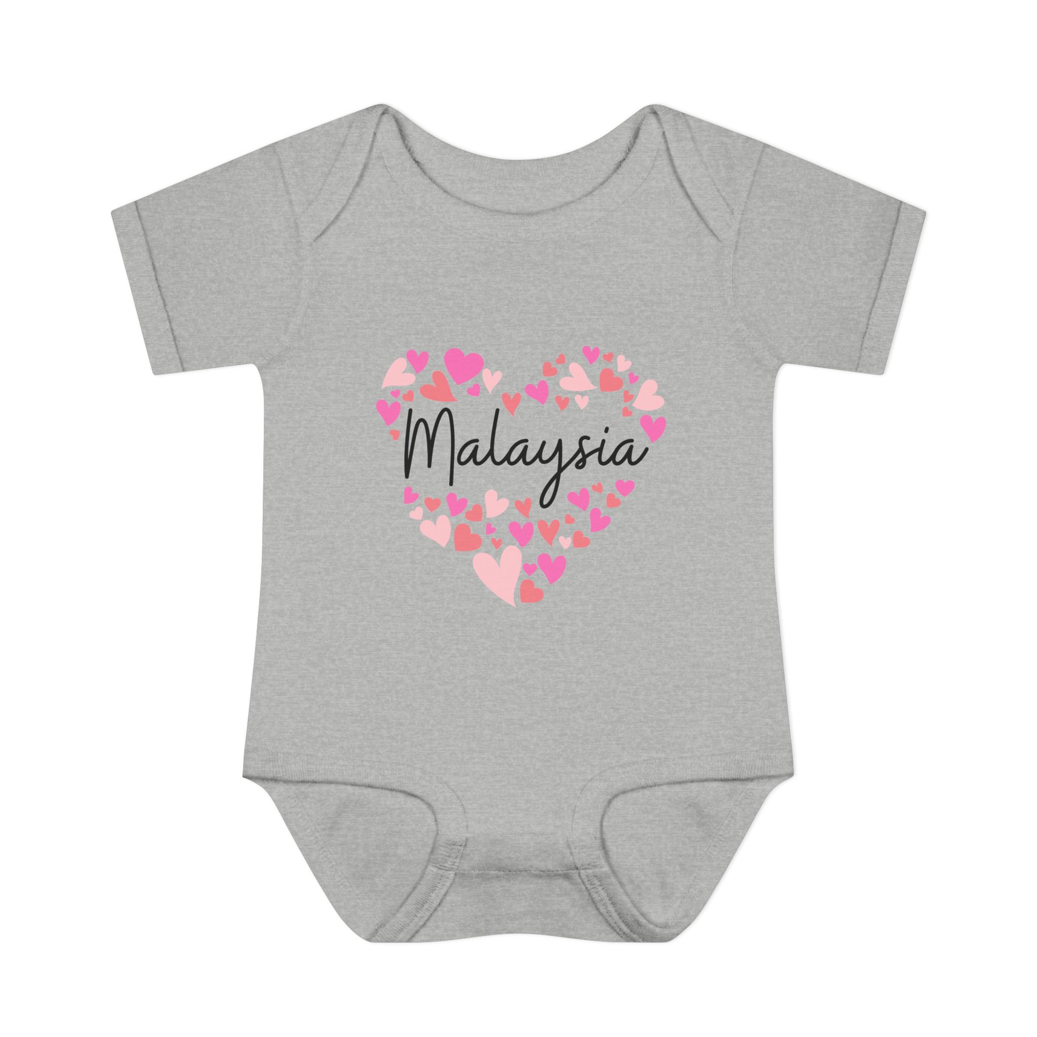 Infant Baby Rib Bodysuit - I love Malaysia hearts in pink - Image 9