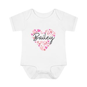 Infant Baby Rib Bodysuit - I love Bailey hearts in pink