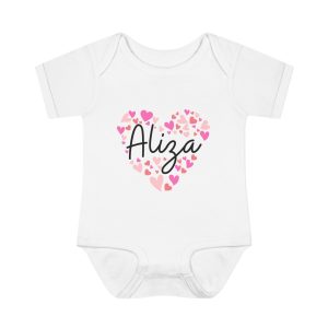 Infant Baby Rib Bodysuit - I love Aliza hearts in pink