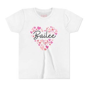 Youth Short Sleeve Tee - I love Bailee hearts in pink