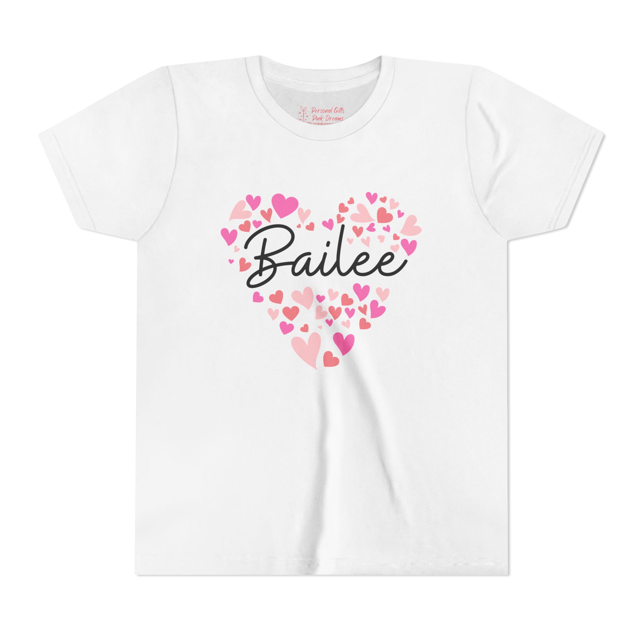 Youth Short Sleeve Tee - I love Bailee hearts in pink