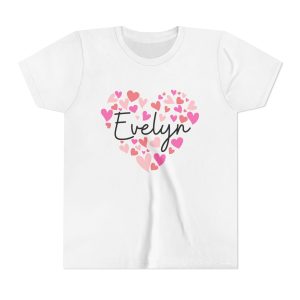 Youth Short Sleeve Tee - I love Evelyn hearts in pink