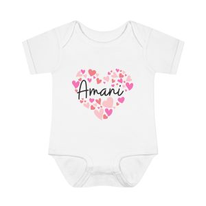 Infant Baby Rib Bodysuit - I love Amani hearts in pink