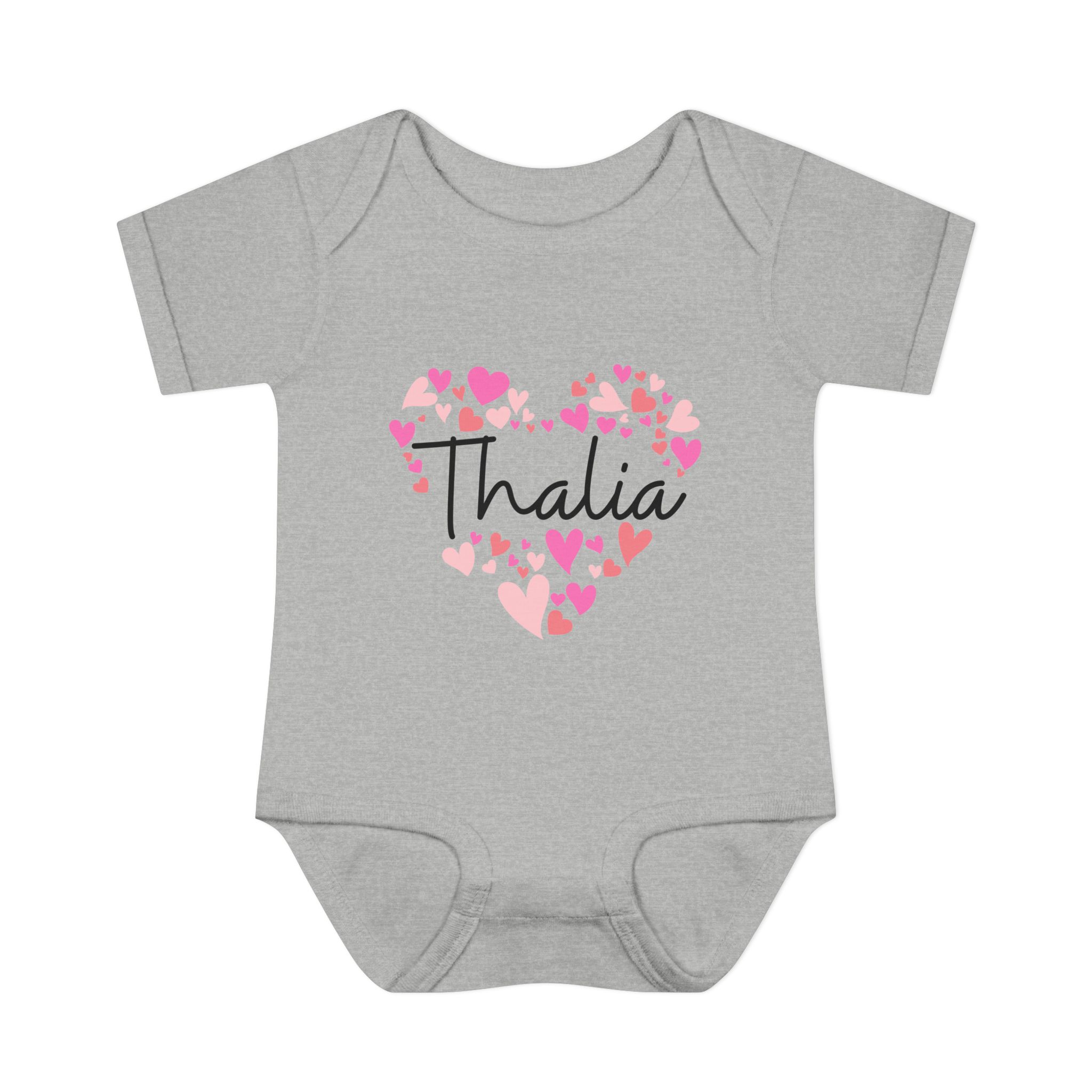 Infant Baby Rib Bodysuit - I love Thalia hearts in pink - Image 9