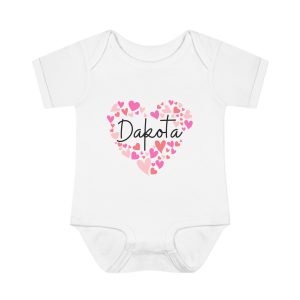 Infant Baby Rib Bodysuit - I love Dakota hearts in pink