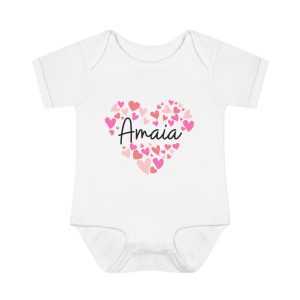 Infant Baby Rib Bodysuit - I love Amaia hearts in pink