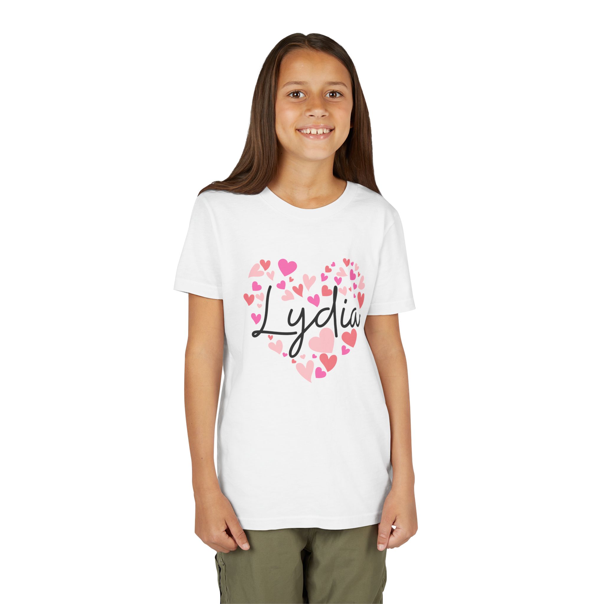 Youth Short Sleeve Tee - I love Lydia hearts in pink - Image 2