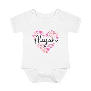 Infant Baby Rib Bodysuit - I love Aliyah hearts in pink