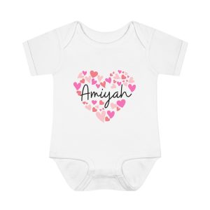 Infant Baby Rib Bodysuit - I love Amiyah hearts in pink