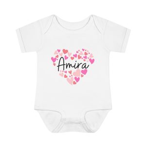 Infant Baby Rib Bodysuit - I love Amira hearts in pink