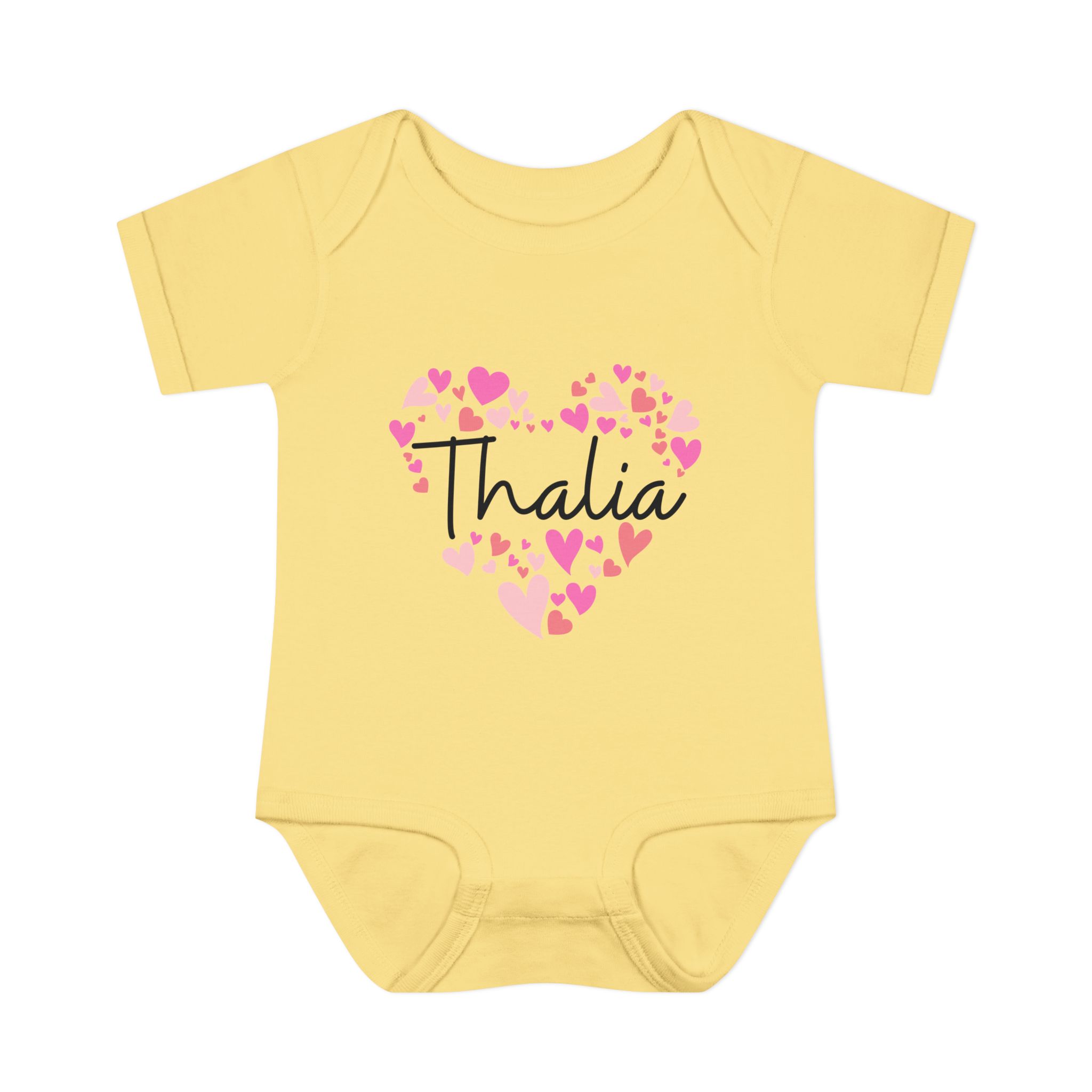 Infant Baby Rib Bodysuit - I love Thalia hearts in pink - Image 13