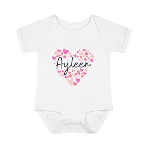 Infant Baby Rib Bodysuit - I love Ayleen hearts in pink