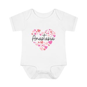 Infant Baby Rib Bodysuit - I love Anastasia hearts in pink
