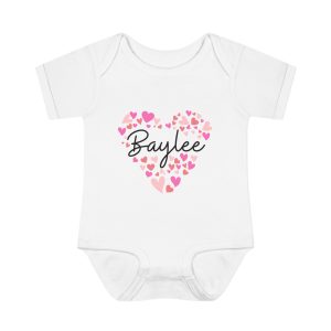Infant Baby Rib Bodysuit - I love Baylee hearts in pink