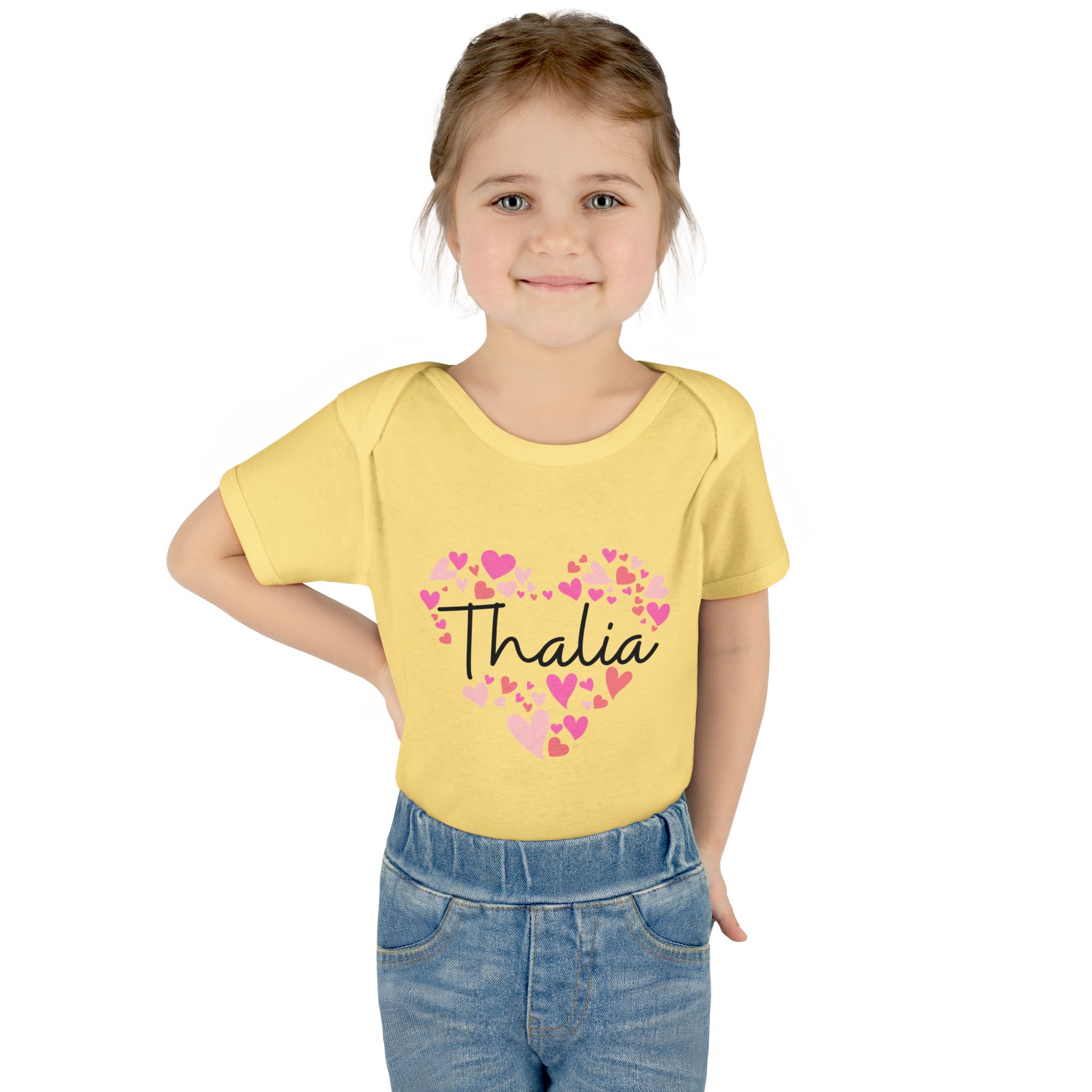 Infant Baby Rib Bodysuit - I love Thalia hearts in pink - Image 16