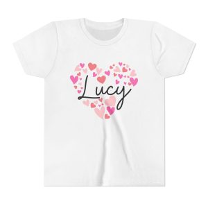 Youth Short Sleeve Tee - I love Lucy hearts in pink