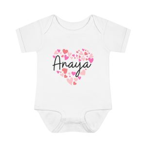 Infant Baby Rib Bodysuit - I love Anaya hearts in pink