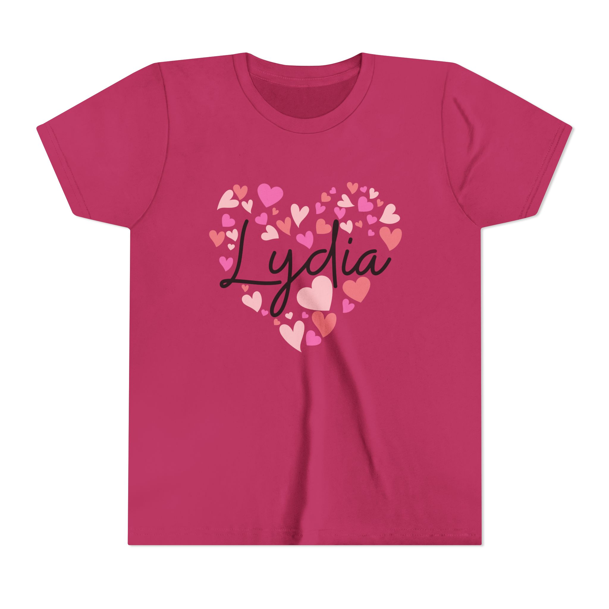 Youth Short Sleeve Tee - I love Lydia hearts in pink - Image 21