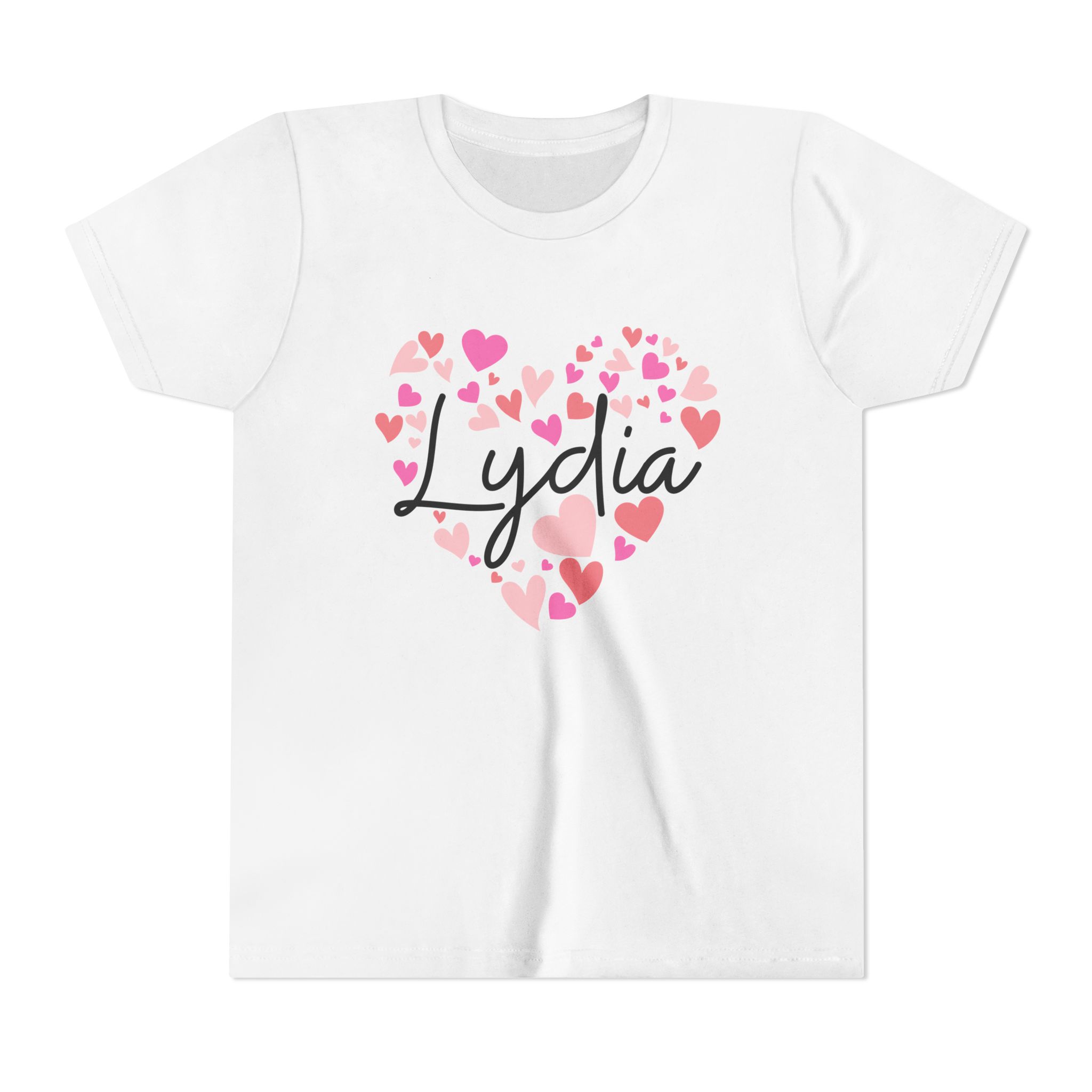 Youth Short Sleeve Tee - I love Lydia hearts in pink