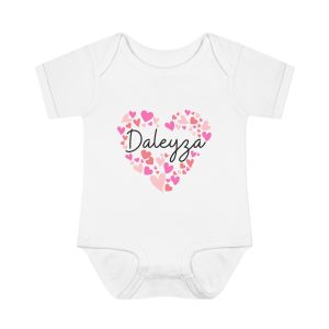 Infant Baby Rib Bodysuit - I love Daleyza hearts in pink