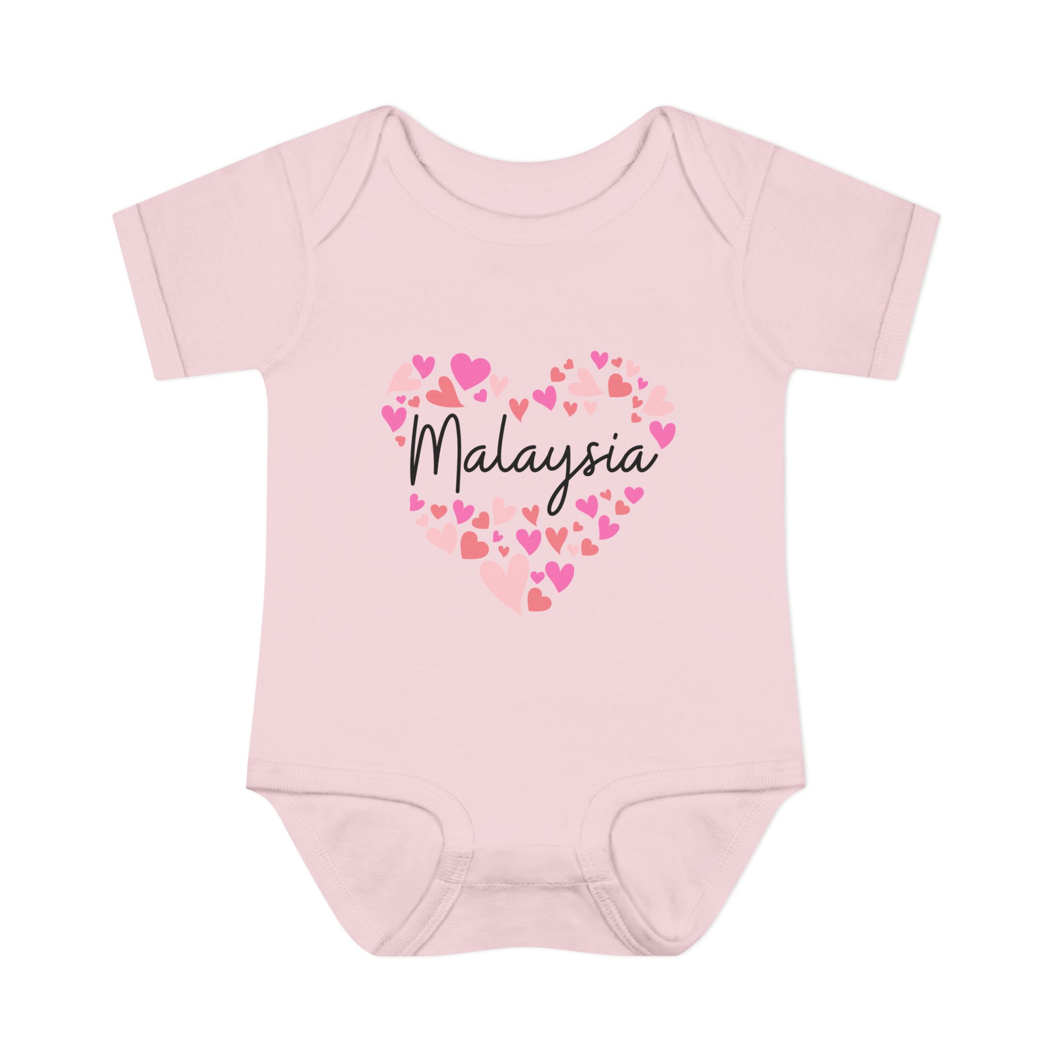 Infant Baby Rib Bodysuit - I love Malaysia hearts in pink - Image 17