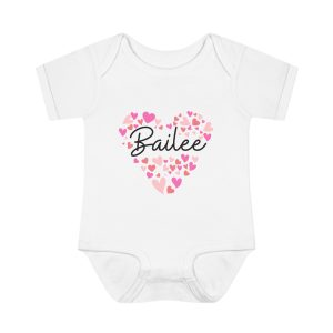 Infant Baby Rib Bodysuit - I love Bailee hearts in pink