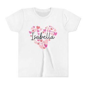 Youth Short Sleeve Tee - I love Isabella hearts in pink