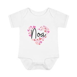 Infant Baby Rib Bodysuit - I love Noa hearts in pink
