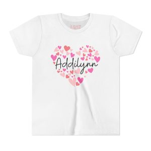 Youth Short Sleeve Tee - I love Addilynn hearts in pink