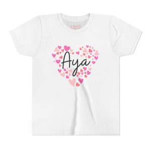 Youth Short Sleeve Tee - I love Aya hearts in pink