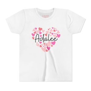 Youth Short Sleeve Tee - I love Adalee hearts in pink