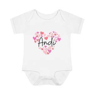 Infant Baby Rib Bodysuit - I love Andi hearts in pink
