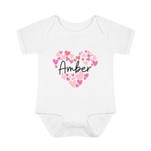 Infant Baby Rib Bodysuit - I love Amber hearts in pink