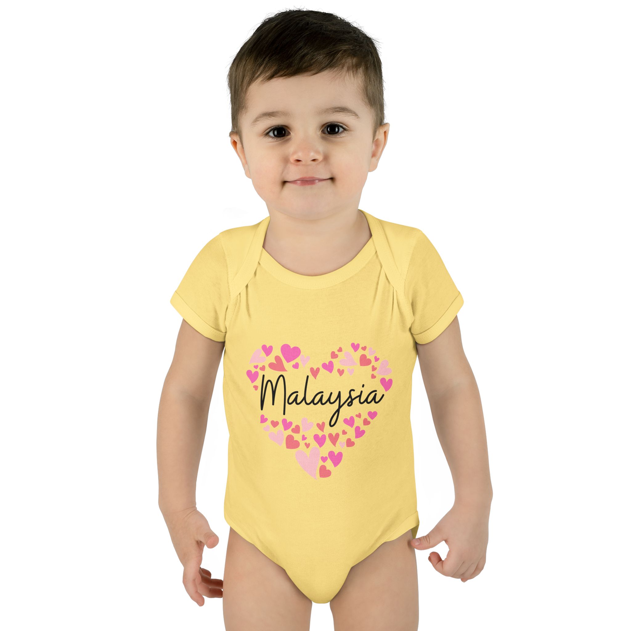 Infant Baby Rib Bodysuit - I love Malaysia hearts in pink - Image 15