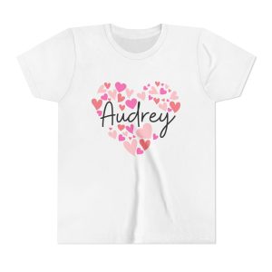 Youth Short Sleeve Tee - I love Audrey hearts in pink