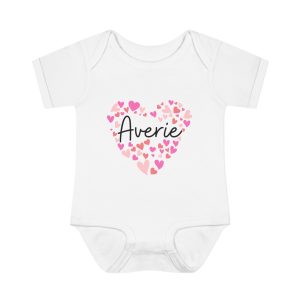 Infant Baby Rib Bodysuit - I love Averie hearts in pink