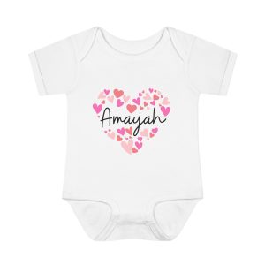 Infant Baby Rib Bodysuit - I love Amayah hearts in pink
