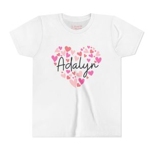 Youth Short Sleeve Tee - I love Adalyn hearts in pink