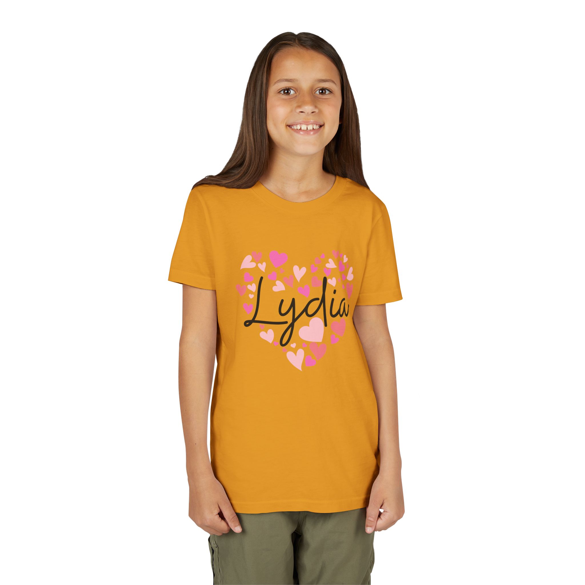 Youth Short Sleeve Tee - I love Lydia hearts in pink - Image 17