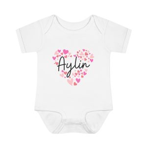 Infant Baby Rib Bodysuit - I love Aylin hearts in pink