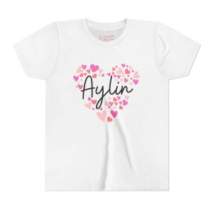 Youth Short Sleeve Tee - I love Aylin hearts in pink