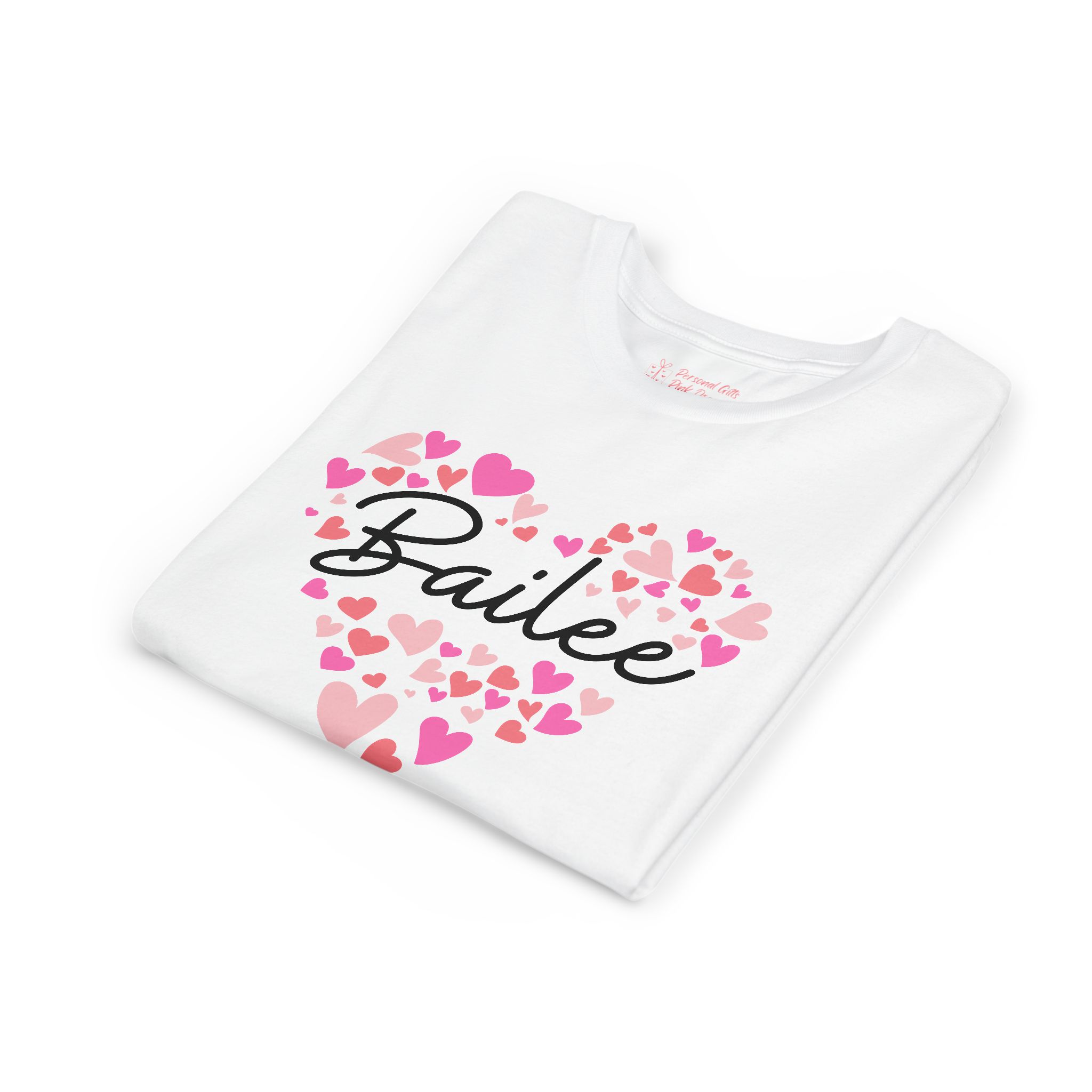 Youth Short Sleeve Tee - I love Bailee hearts in pink - Image 3