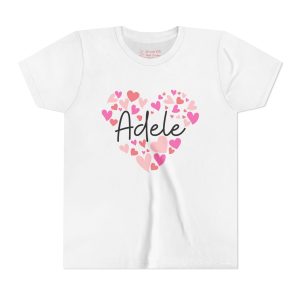 Youth Short Sleeve Tee - I love Adele hearts in pink