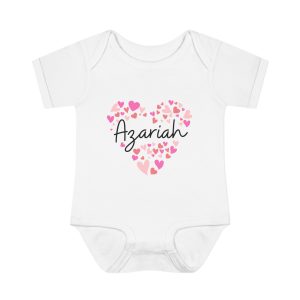 Infant Baby Rib Bodysuit - I love Azariah hearts in pink
