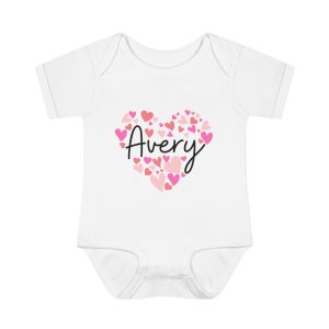 Infant Baby Rib Bodysuit - I love Avery hearts in pink