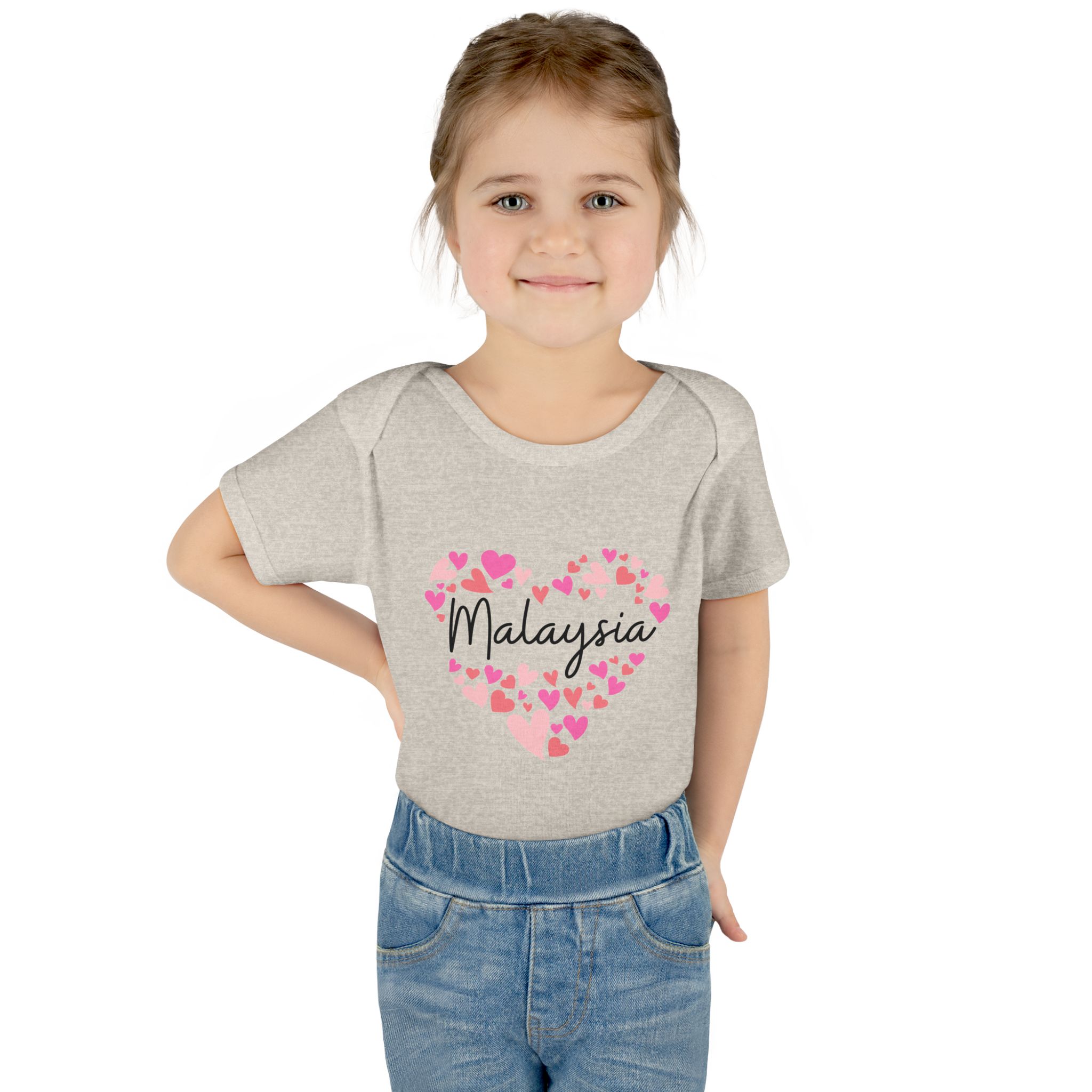 Infant Baby Rib Bodysuit - I love Malaysia hearts in pink - Image 8