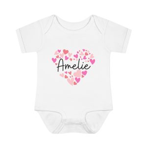 Infant Baby Rib Bodysuit - I love Amelie hearts in pink