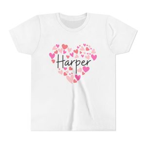 Youth Short Sleeve Tee - I love Harper hearts in pink