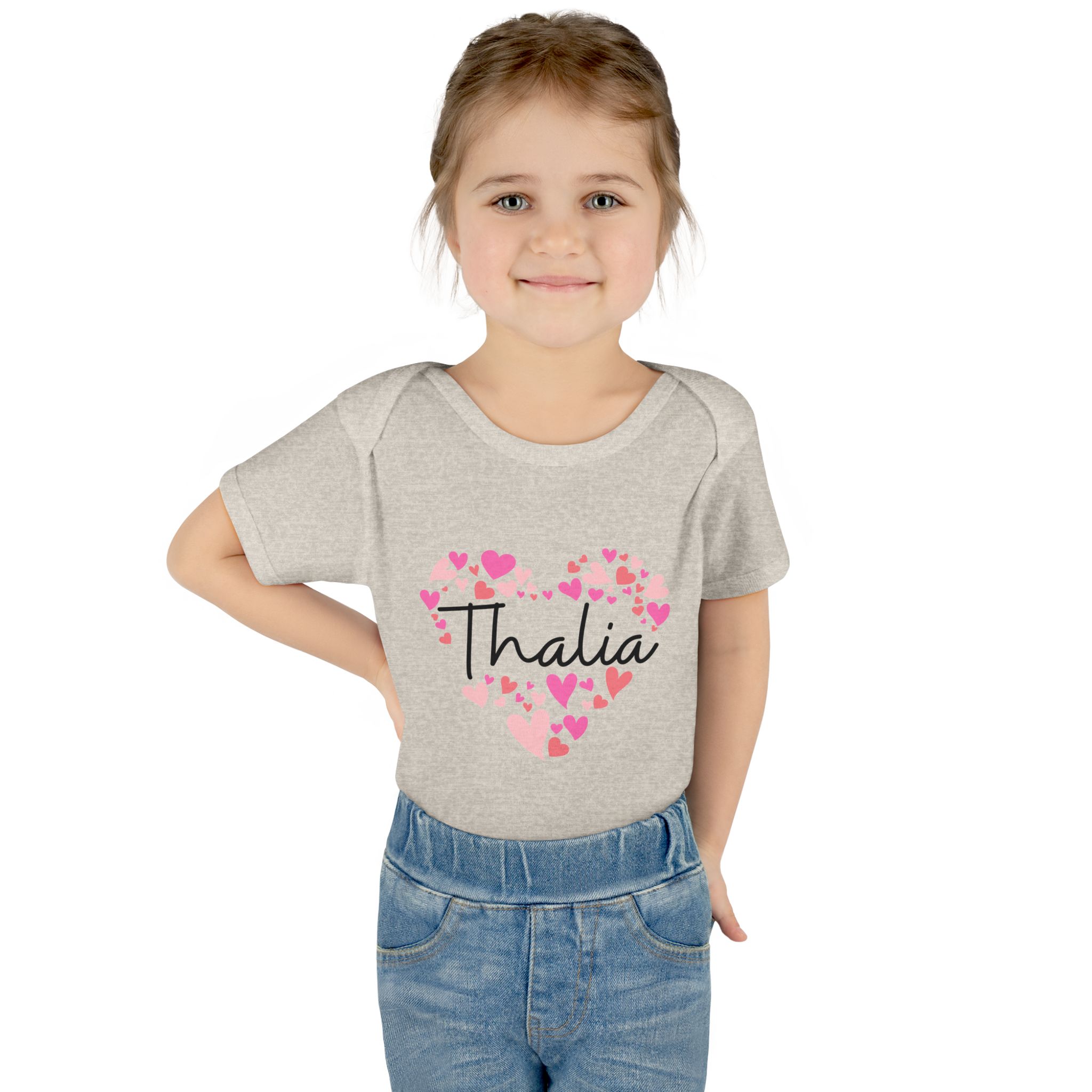 Infant Baby Rib Bodysuit - I love Thalia hearts in pink - Image 8